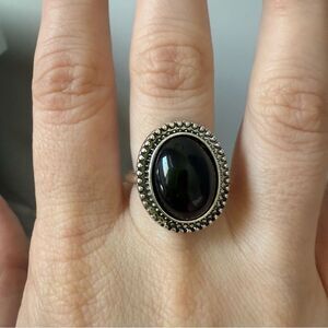 Elegant Black Stone Silver Ring size ~8